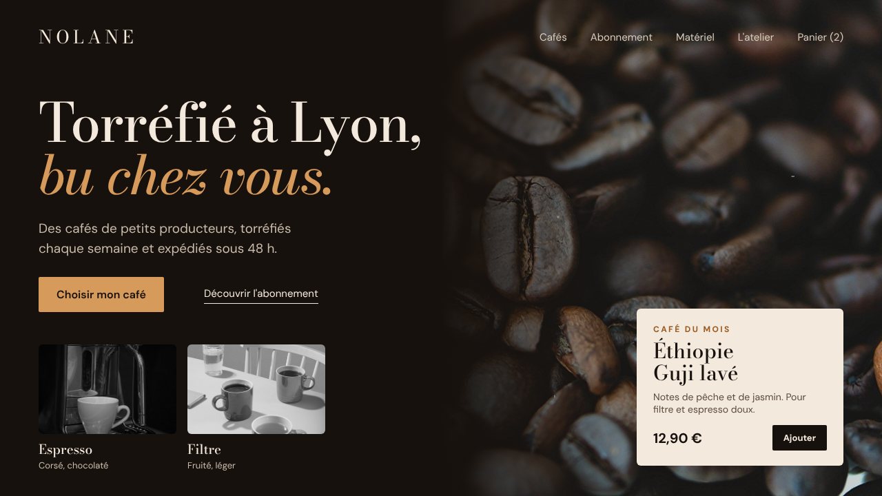 Exemple de site pour un torréfacteur : page d'accueil